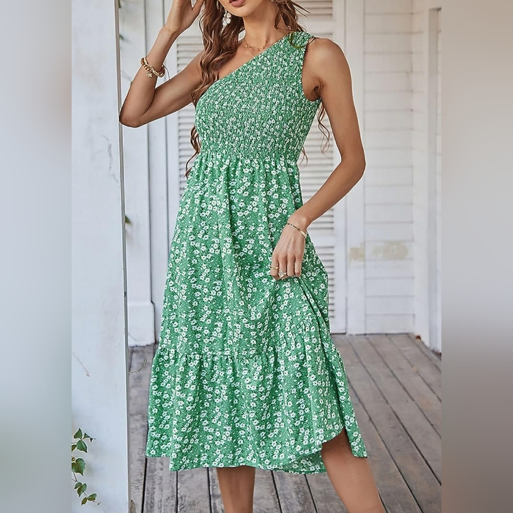 NEW green dress one shoulder